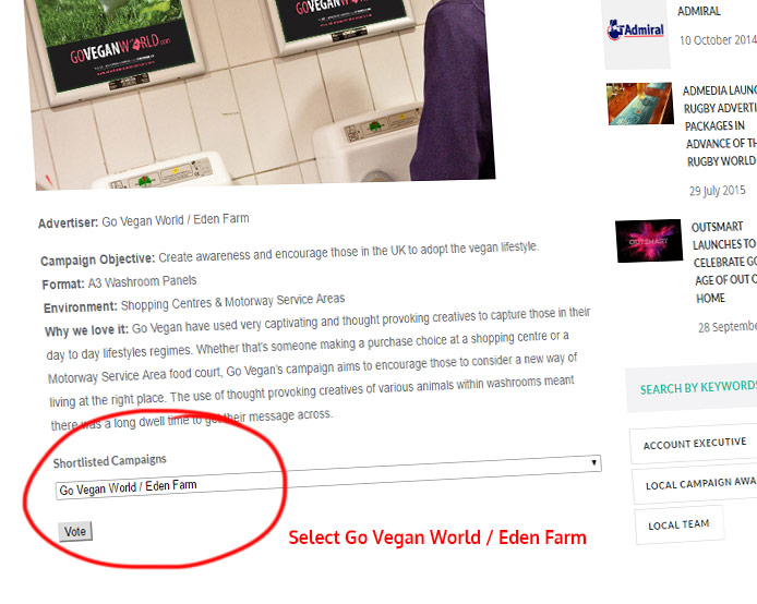 Go Vegan World Campaign has been nominated for an advertisement award.